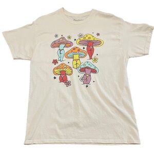 Spencer’s Unisex LARGE Graphic T-Shirt Trippy Shroom Mushroom Bikini Women Funny